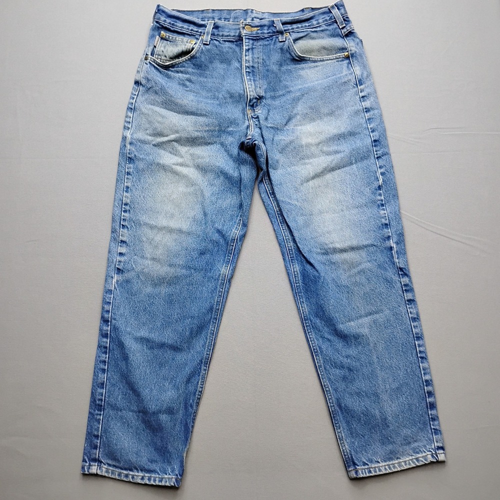 Vintage Carhartt Mens Blue Denim Relaxed Fit Straight Leg Jeans 36x30